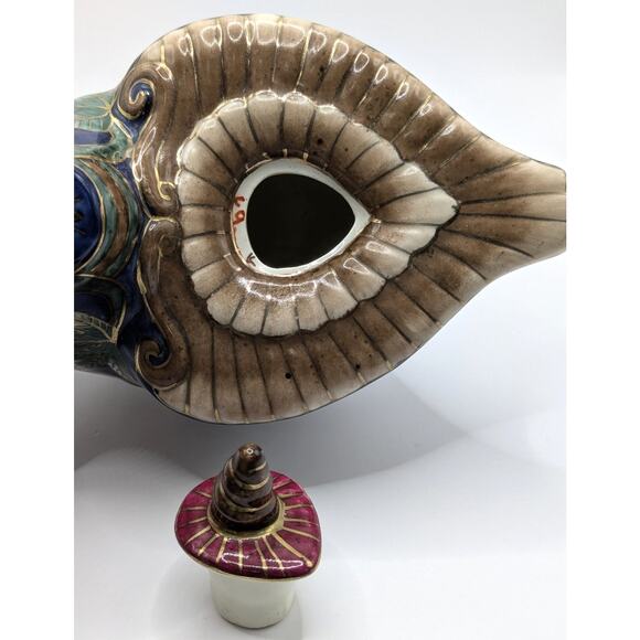 Vintage Painted Footed Ceramic Decorative Asian Teapot Oriental Accent Inc Blue - Picture 7 of 9